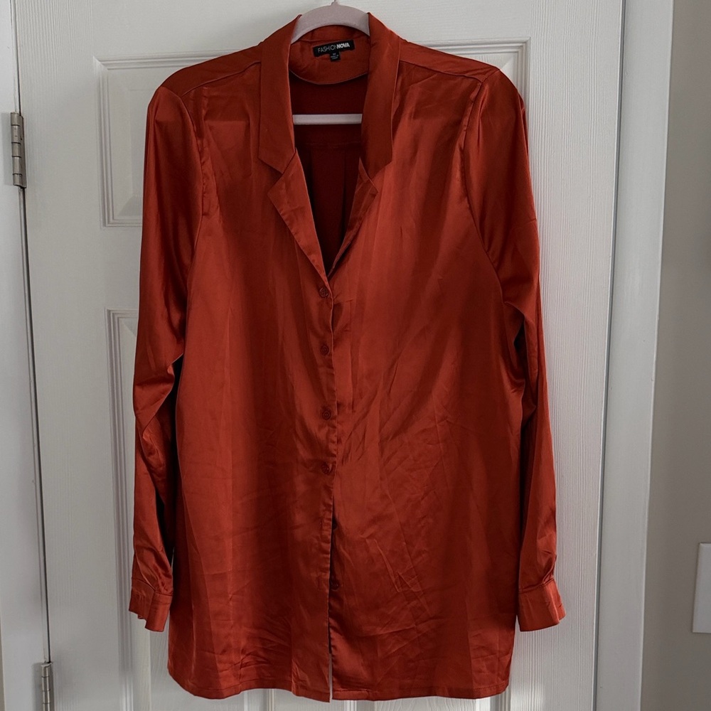 Fashion Nova Terracotta Satin Blouse
